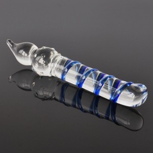 2600 Blue Rotating Texture with Top Ball Beads Design Glass dildo Anal Toy for Female G Spot Stimulator 